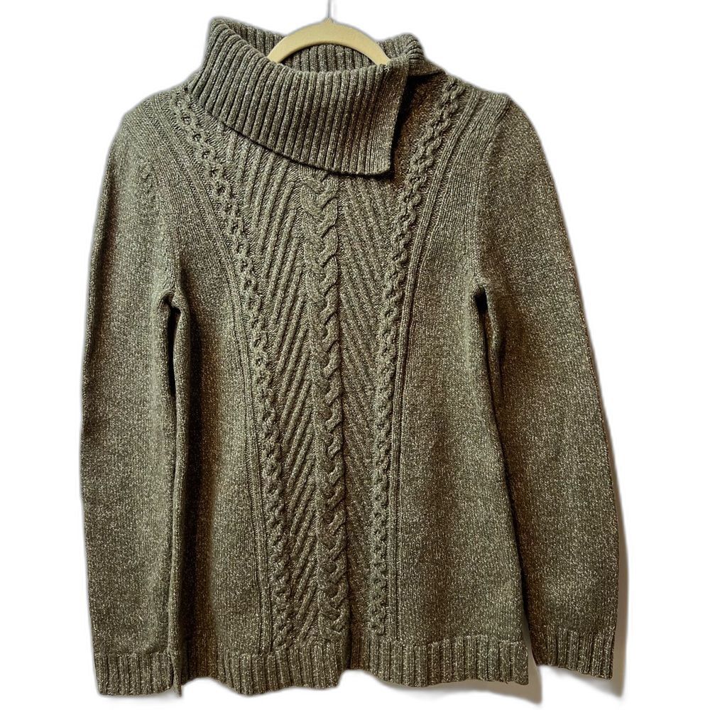 Talbots Cable Knit Cowl Neck Sweater Olive Size XS